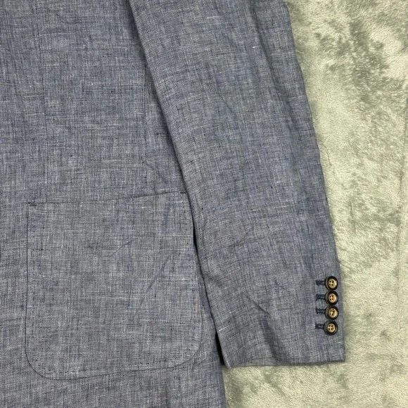 Murano Baird McNutt Linen Blazer Mens Medium Blue Two Button Sport Coat - Picture 7 of 12